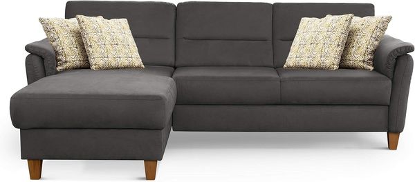 CAVADORE Ecksofa Palera / L-Form-Sofa im Landhausstil mit Federkern / 244 x 89 x 163 / Mikrofaser-Bezug, Grau