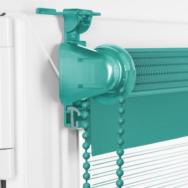 Doppelrollo Klemmfix ohne Bohren 80x130 cm Türkis Duo Rollo Klemmrollo Sonnenschutzrollo Fensterrollo für Fenster & Türen Zebrarollo Seitenzugrollo Bild 2