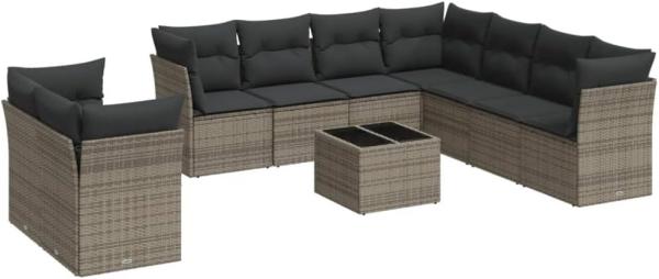 vidaXL 10-tlg. Garten-Sofagarnitur mit Kissen Grau Poly Rattan 3249689