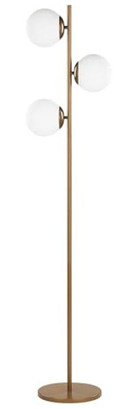 'Wadi' Stehlampe Gold Metall 153 cm 3-flammig Schirme aus Glas in Kugelform Kabel mit Schalter Modernes Design