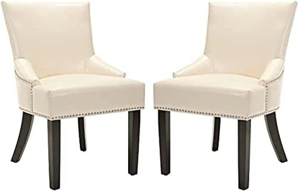 SAFAVIEH Set of 2 Ottoman, in Cream and Leather, 65 X 55 X 90