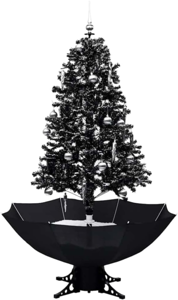 vidaXL 'Schneiender' Weihnachtsbaum mit Schirmfuß, Schneefall, Kugeln & LED-Lampen , Schwarz, 170 cm