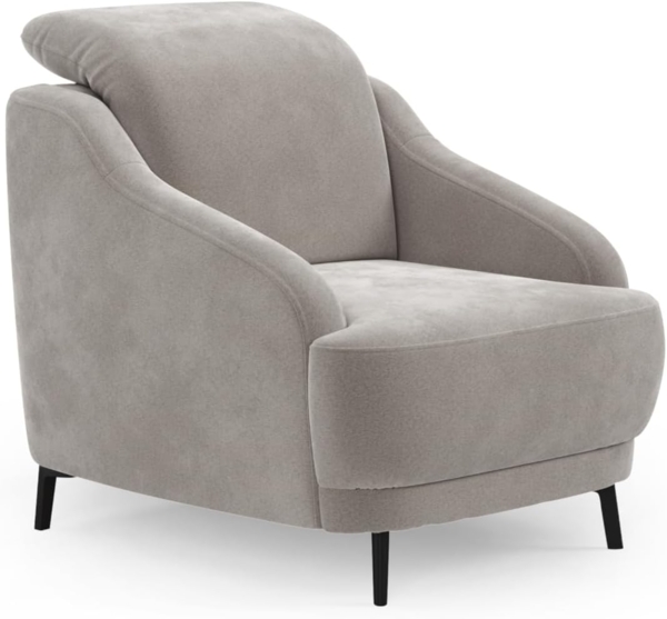 CAVADORE Sessel Blue/Polstersessel im modernen Design inklusiv Kopfteilverstellung und mattschwarzen Metallfüßen / 87 x 93 x 104 / Mikrofaser, Hellgrau