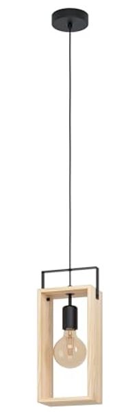 Eglo 43413 Hängeleuchte FAMBOROUGH Stahl schwarz, Holz natur E27 1X40W L:16cm B:10,5cm H:110cm dimmbar