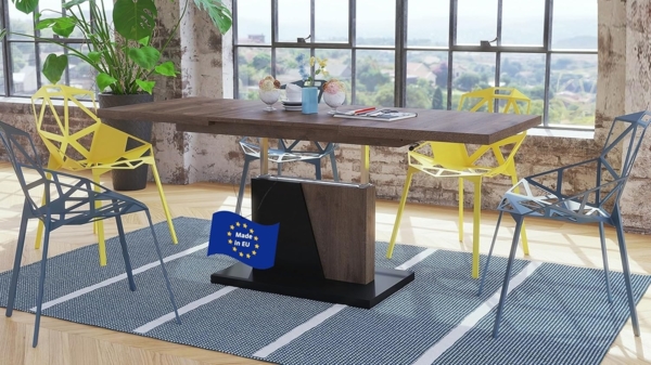 Design Couchtisch Tisch Grand Noir stufenlos höhenverstellbar ausziehbar 120 bis 180cm Esstisch (Eiche dunkel/Schwarz matt)