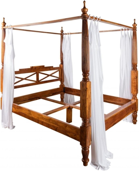 Massivmoebel24 Massivholzbett (Himmelbett Akazie 140x200x224 honig lackiert OXFORD #0244)