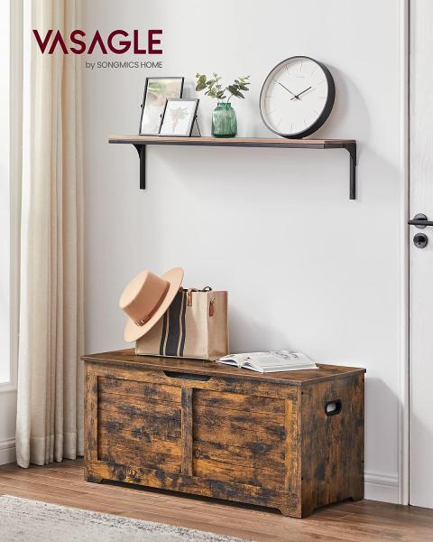 Vasagle Schuhbank, Sitzbank mit Stauraum, Sitztruhe mit 2 Sicherheitsscharnieren, Aufbewahrungsschrank, Vintge-Stil, 40 x 100 x 46 cm, für Flur, Schlafzimmer, Wohnzimmer, vintagebraun SBL061T01 von Songmics Bild 3