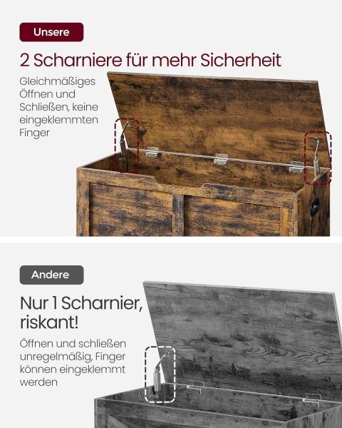 Vasagle Schuhbank, Sitzbank mit Stauraum, Sitztruhe mit 2 Sicherheitsscharnieren, Aufbewahrungsschrank, Vintge-Stil, 40 x 100 x 46 cm, für Flur, Schlafzimmer, Wohnzimmer, vintagebraun SBL061T01 von Songmics Bild 5