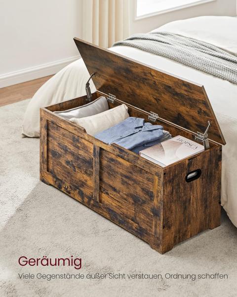 Vasagle Schuhbank, Sitzbank mit Stauraum, Sitztruhe mit 2 Sicherheitsscharnieren, Aufbewahrungsschrank, Vintge-Stil, 40 x 100 x 46 cm, für Flur, Schlafzimmer, Wohnzimmer, vintagebraun SBL061T01 von Songmics Bild 4