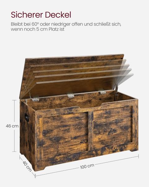 Vasagle Schuhbank, Sitzbank mit Stauraum, Sitztruhe mit 2 Sicherheitsscharnieren, Aufbewahrungsschrank, Vintge-Stil, 40 x 100 x 46 cm, für Flur, Schlafzimmer, Wohnzimmer, vintagebraun SBL061T01 von Songmics Bild 2