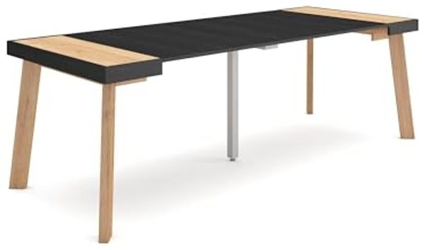 Skraut Home | Ausziehbarertisch | Multifunktionaler ausziehbarer | 220 | Für 10 Gäste | Hölzerne Beine | Moderner Stil | Eiche Schwarz