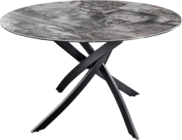 riess-ambiente Esstisch ALPINE 120cm taupe / schwarz · runder Keramik-Tisch mit Metallgestell (Einzelartikel, 1-St), Sterngestell · Glas · Metall · Marmor-Design · bis 6 Personen · Modern