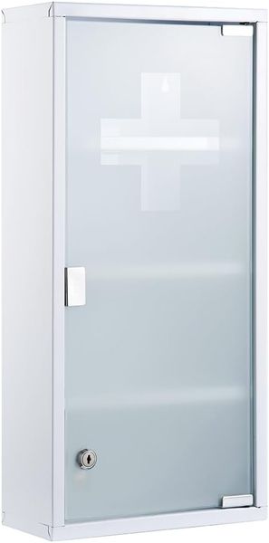Zedelmaier Medizinschrank aus Edelstahl,Medikamenten Aufbewahrung,Medikamentenschrank 4 Fächer,Apothekerschrank,Hängend,Abschließbarer Medizinschrank,57 x 27 x 12 cm,Weiß