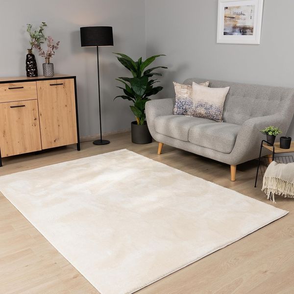 Paco Home Teppich Wohnzimmer Schlafzimmer Kurzflor Waschbar Einfarbiges Muster Flauschig Weich rutschfest Moderne Deko, Grösse:200 cm Rund, Farbe:Creme