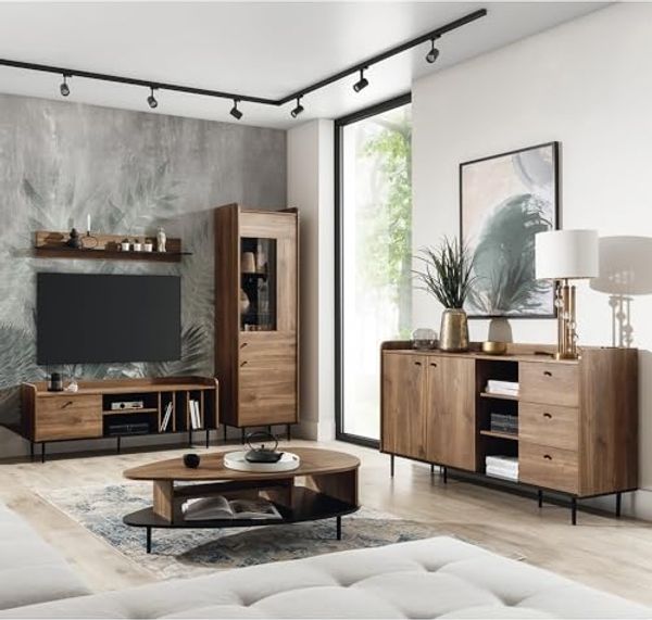 Lomadox Wohnzimmer-Set VAREDO-132, (Mega-Spar-Set, 5-St, 5-tlg), im Retro Look in Eiche Nb. inkl. Couchtisch und Sideboard