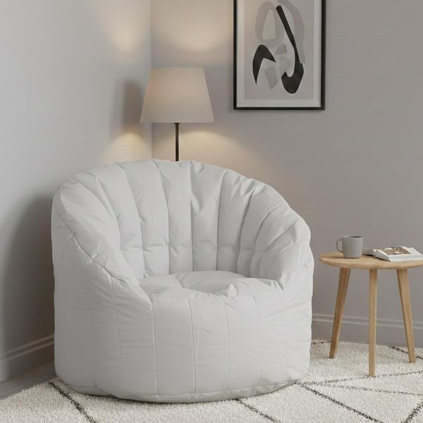 Dmora Runder gepolsterter Sessel, weiße Farbe, Maße 80 x 80 x 80 cm
