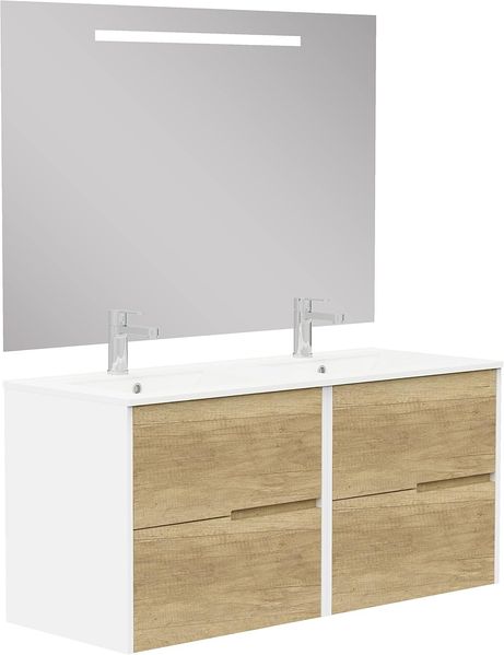 Baikal Gavin, Melamin 16 mm Keramikwaschbecken Badezimmermöbel mit Waschbecken und Spiegel badmöbel mit lavab, Natur, 120 cm