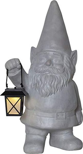 Großer Gartenzwerg ,Gnomy mit Solarlaterne, LED, Dämmerungssensor, Beton-Optik, 53cm