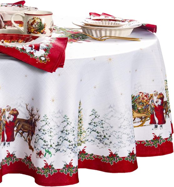 Elrene Home Fashions Villeroy & Boch Toy's Fantasy Holiday/Christmas Santa Winter Woodland Engineered Fabric Tablecloth, 152,4x213,4 cm, oval, Mehrfarbig