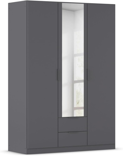 Rauch Möbel Lagoa, Kleiderschrank, Garderobe für Schlafzimmer, Kinderzimmer, Jugendzimmer 3-türig mit Spiegel, 2 Schubladen, mit Zubehör Premium, Farbe Grau metallic, Schwarz, Breite 136 cm