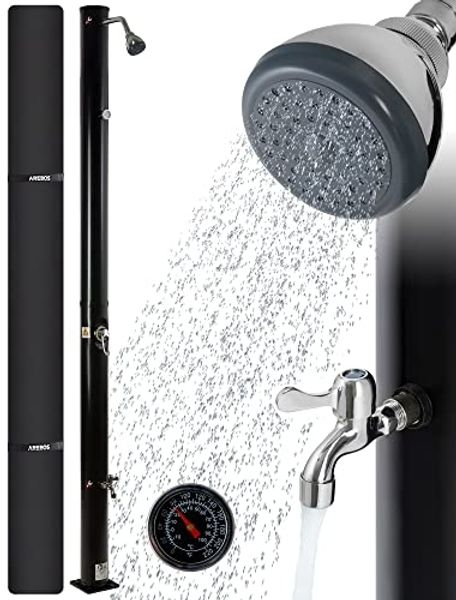 Arebos Solardusche 20 L Solar-Gartendusche mit Thermometer & Fußdusche (Komplett-Set), inkl. Abdeckhaube