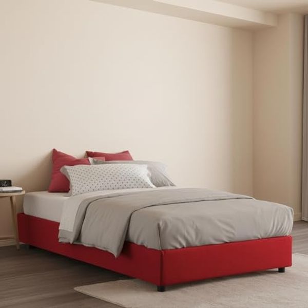 Talamo Italia - Camilla Doppelbett, Bettkasten mit Stoffbezug, 100 % Made in Italy, seitliche Öffnung, geeignet für Matratze 120x190 cm, Rot