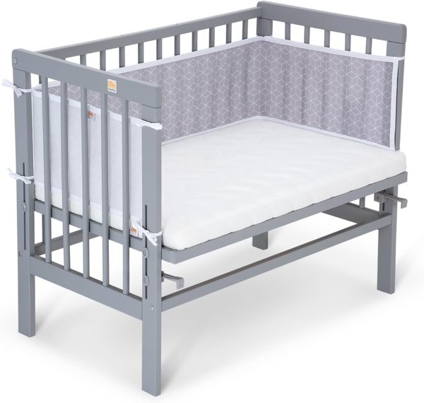 Fabimax 'BASIC' Beistellbett grau, inkl. Matratze 'CLASSIC' und Nestchen 'Würfel' grau