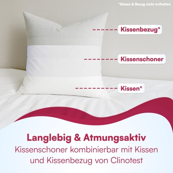 Clinotest Kissenbezug Wasser- und Milbendicht, (2 Stück), Kissenschoner hypoallergen & atmungsaktiv, PU-Bezug waschbar bei 90°C Bild 5
