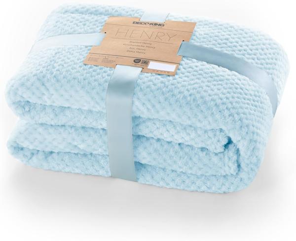 DecoKing Kuscheldecke 150x200 cm hellblau Decke Microfaser Wohndecke Tagesdecke Fleece weich sanft kuschelig skandinavischer Stil hellblau Henry