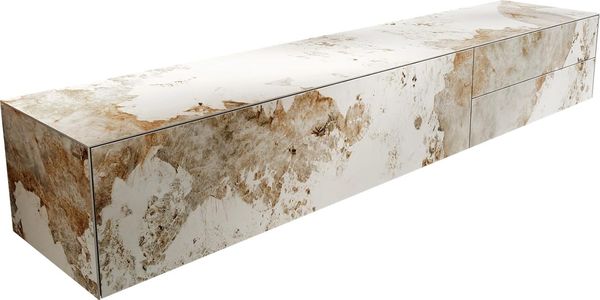 Lowboard Cuor 220 cm Keramik Minas Melange Weiß-Beige 1 Klappe 2 Schubfächer Schwebend