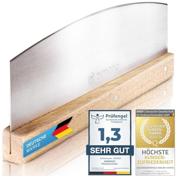 Dimono Pizzamesser DIMONO Profi Pizzamesser mit Holzgriff – Edelstahl Pizzaschneider Kräuter-Schneider Cutter mit Holz-Griff