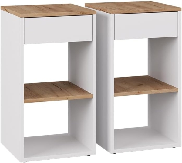 Nachttisch Dany Weiß/Goldkraft Eiche 2er Set Vicco