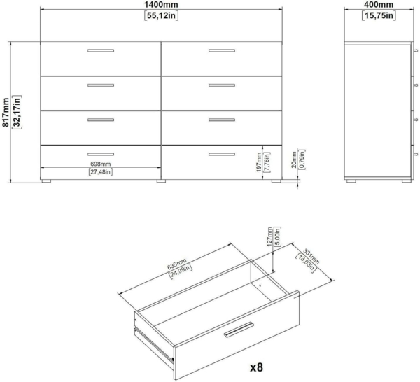 Dmora - Kommode Solene, Wohnzimmerbuffet, Wohnzimmer-Sideboard, Moderne Küchen-Speisekammer, 140x40 h82 cm, Schwarz Bild 2