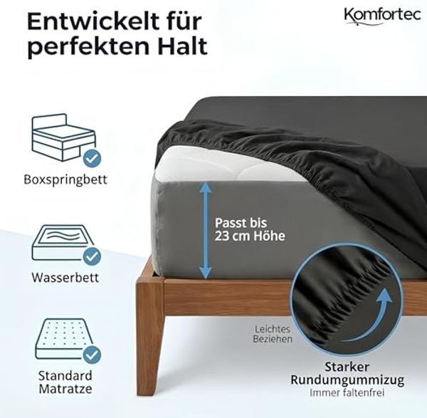 Komfortec 2er Pack Jersey Spannbettlaken 140x200 cm, 100% Baumwolle, Doppelpack Spannbettuch Bild 2