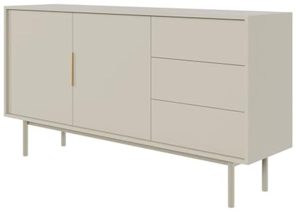 Selsey Kommode Sideboard ZAC in Weiß Matt/ Weiß Hochglanz mit LED, 135 x 33,5 x 70 cm
