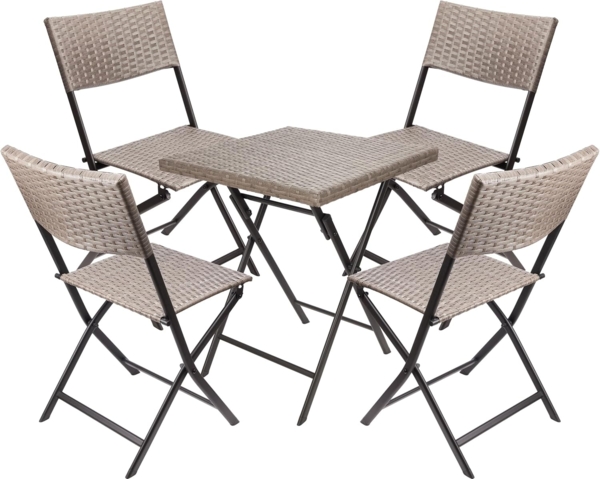 BRUBAKER Balkonset Toskana mit Tisch und Stühlen - Wetterfest klappbar und platzsparend, (Braun Grau, 1-tlg, Bistroset mit Klappstühlen), Polyrattan Balkonmöbel Set - Sitzgruppe für Balkon Terrasse Garten