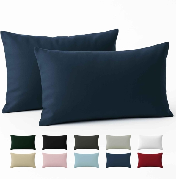 Kissenbezug 30x50 Renforcé Baumwolle (2er-Set) - Dunkelblau - Dicht gewebt mit 57 Fäden/cm² - Kissenbezug 50x30 - Oeko Tex Zertifiziert - Dreamzie