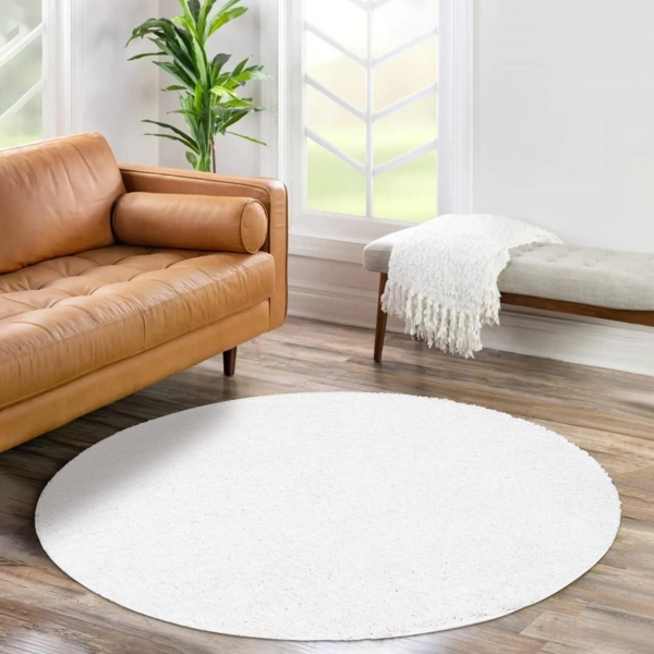 carpet city Shaggy Hochflor Teppich - Rund 120 cm - Weiß - Langflor Wohnzimmerteppich - Einfarbig Uni Modern - Flauschig-Weiche Teppiche Schlafzimmer Deko
