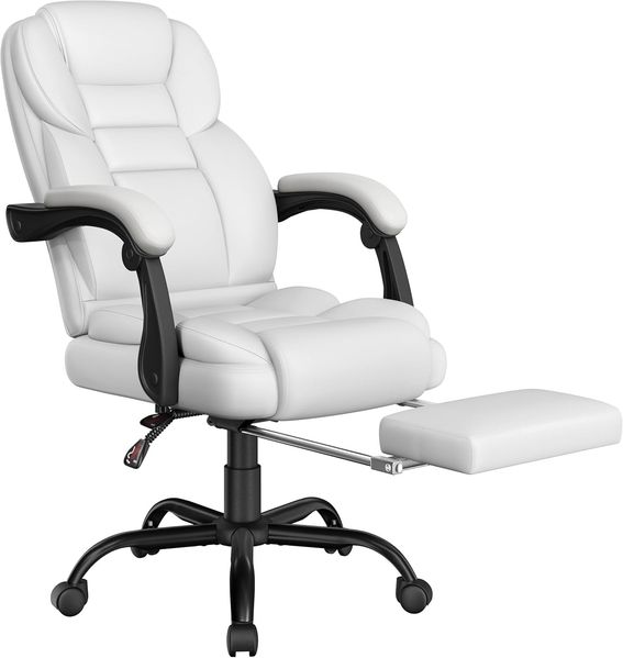 Yaheetech ergonomischer Bürostuhl Chefsessel mit Fußablage Fußstütze Schreibtischstuhl mit adaptiven Armlehnen Computerstuhl mit Hoher Rückenlehne höhenverstellbar für Büro Weiß