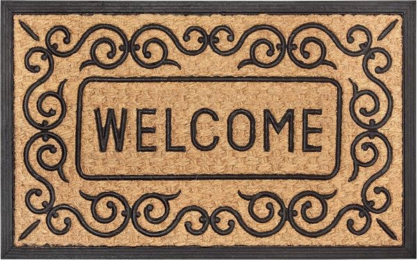 HANSE Home Fußmatte Mix Mats Gummi-Kokos Welcome Floral Border, Türmatte, rechteckig, Höhe: 15 mm, Kokos, Gummi, Schmutzfangmatte, Outdoor, Rutschfest, Innen, Kokosmatte