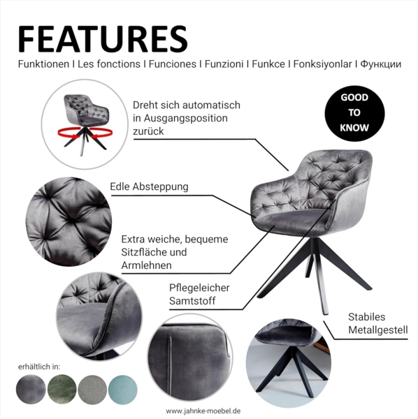 Jahnke ESSZIMMERSTUHL Kensington Twist Lock HELLGRAU MELIERT/SCHWARZ Bild 8