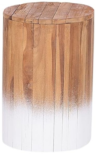Nachttisch Teakholz hellbraun / weiß ⌀ 30 cm MOVAS