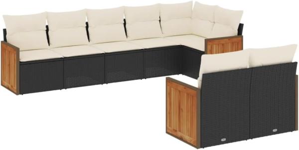 vidaXL 8-tlg. Garten-Sofagarnitur mit Kissen Schwarz Poly Rattan 3260229