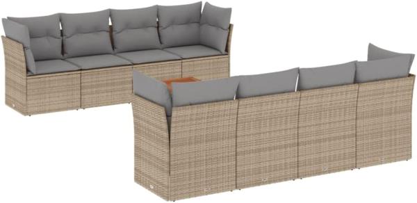 vidaXL 9-tlg. Garten-Sofagarnitur mit Kissen Beige Poly Rattan 3223525