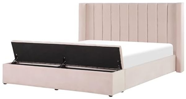 Bett mit Stauraumbank NOYERS 160 x 200 cm Samtstoff Pastellrosa