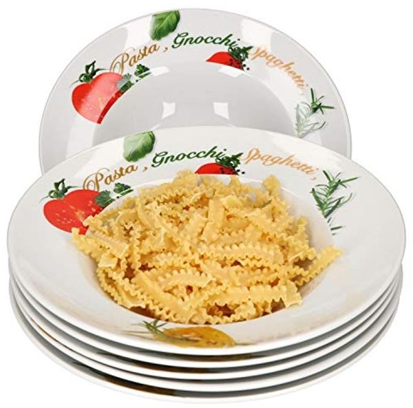 6er Pastateller-Set Milano Aufdruck Ø27cm Porzellan-Teller Gastro Nudeln Pasta Gnocchi Spaghetti