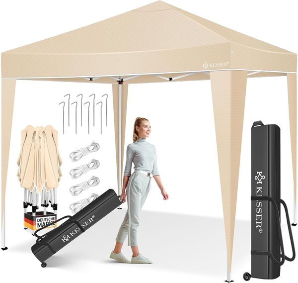 KESSER® Pavillon 3x3 m | wasserdicht | inkl. Tasche | Pop-Up Klicksystem | UV-Schutz 50+ | Faltpavillon | Gartenzelt | Partyzelt | Metall-Verstrebungen | Beige
