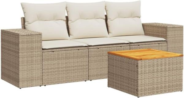 vidaXL 4-tlg. Garten-Sofagarnitur mit Kissen Beige Poly Rattan 3257647