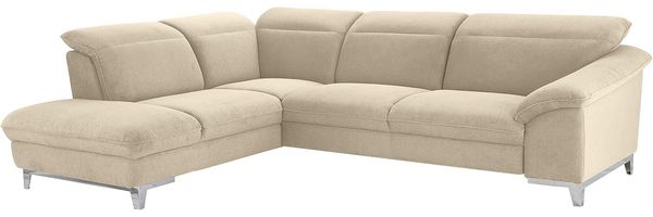 Mivano Ecksofa Teresa / L-Form-Couch mit Kopfteilverstellung und Ottomane / 293 x 84 x 232 / Mikrofaser, Creme