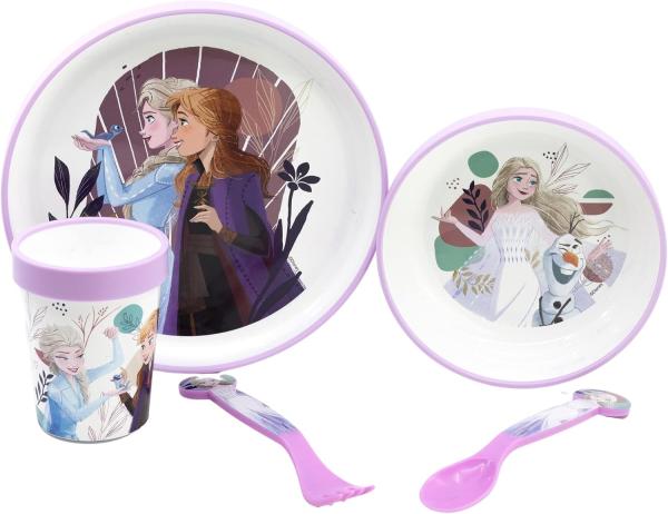 Disney HOME Frozen Kindergeschirr Set 5 teilig für Mikrowellen mit Anti- Rutsch